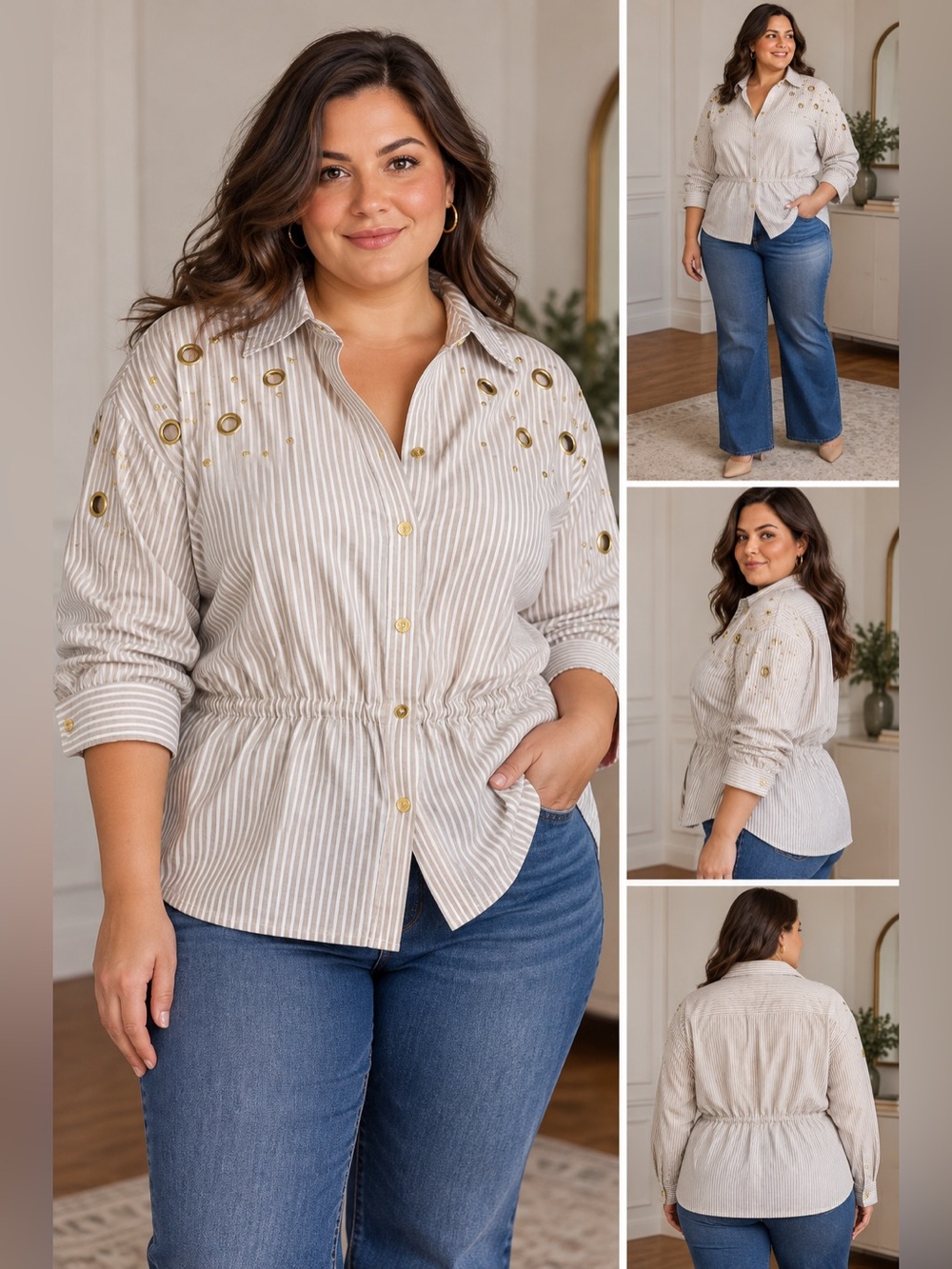 Badgley Mishka Women’s Striped Button Down Grommet Shirt